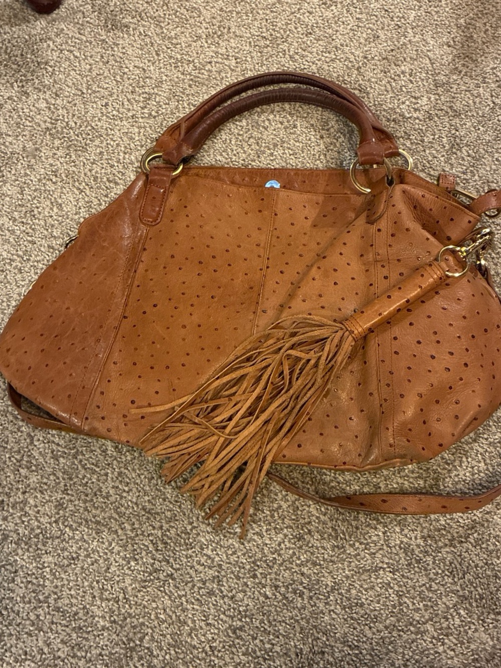 Genuine leather ostrich with Fringe Satchel